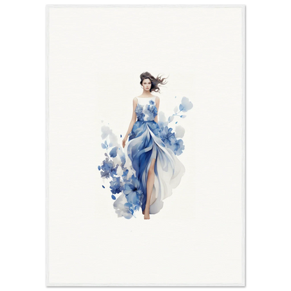 Watercolor woman in a blue dress for a stunning canvas print art symphony