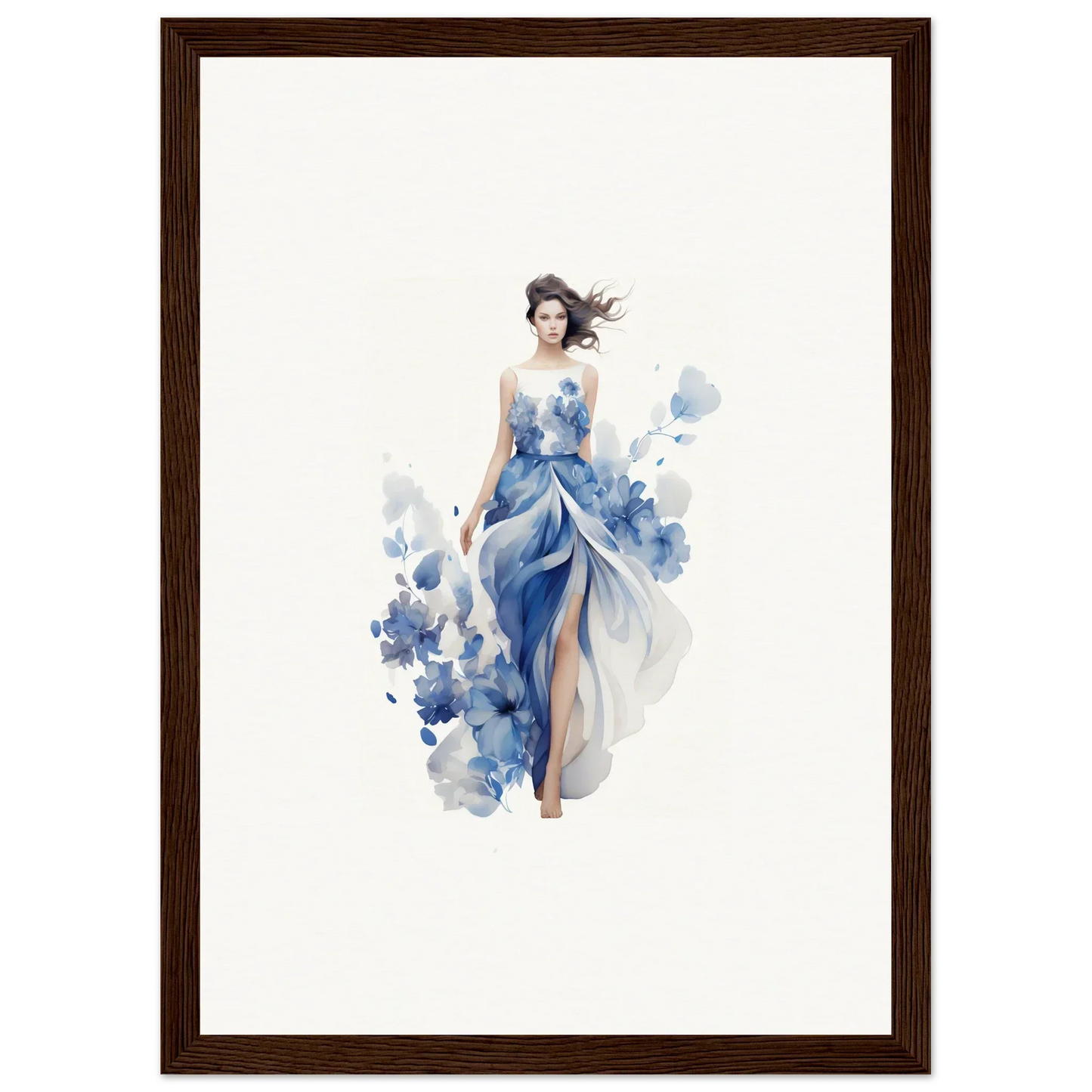 Watercolor woman in blue dress for a stunning Art Symphony canvas print room decoration