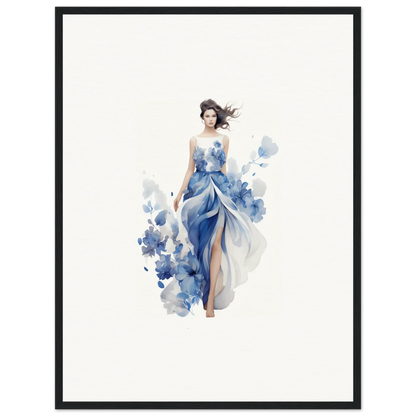 Watercolor art symphony of a woman in blue dress for stunning room decoration canvas print