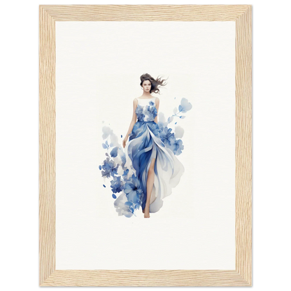 Watercolor painting of a woman in a blue dress, perfect for room decoration or art symphony