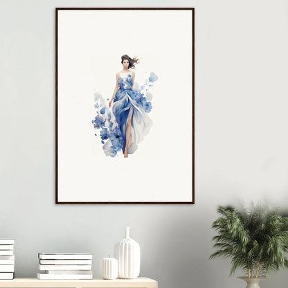 Watercolor painting of a woman in a flowing blue dress for stunning room decoration