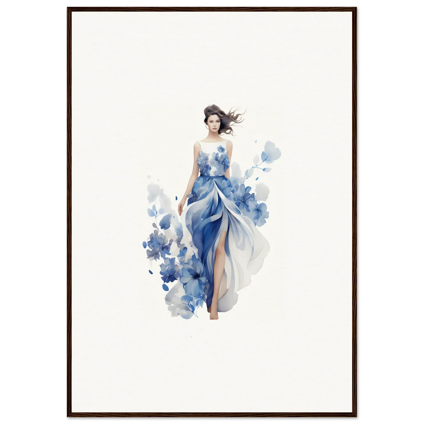 Watercolor painting of a woman in a blue dress for stunning room decoration canvas print