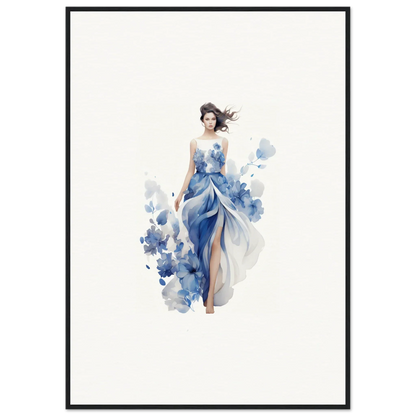 Watercolor woman in blue dress for Luminous Art Symphony canvas print, perfect room decoration