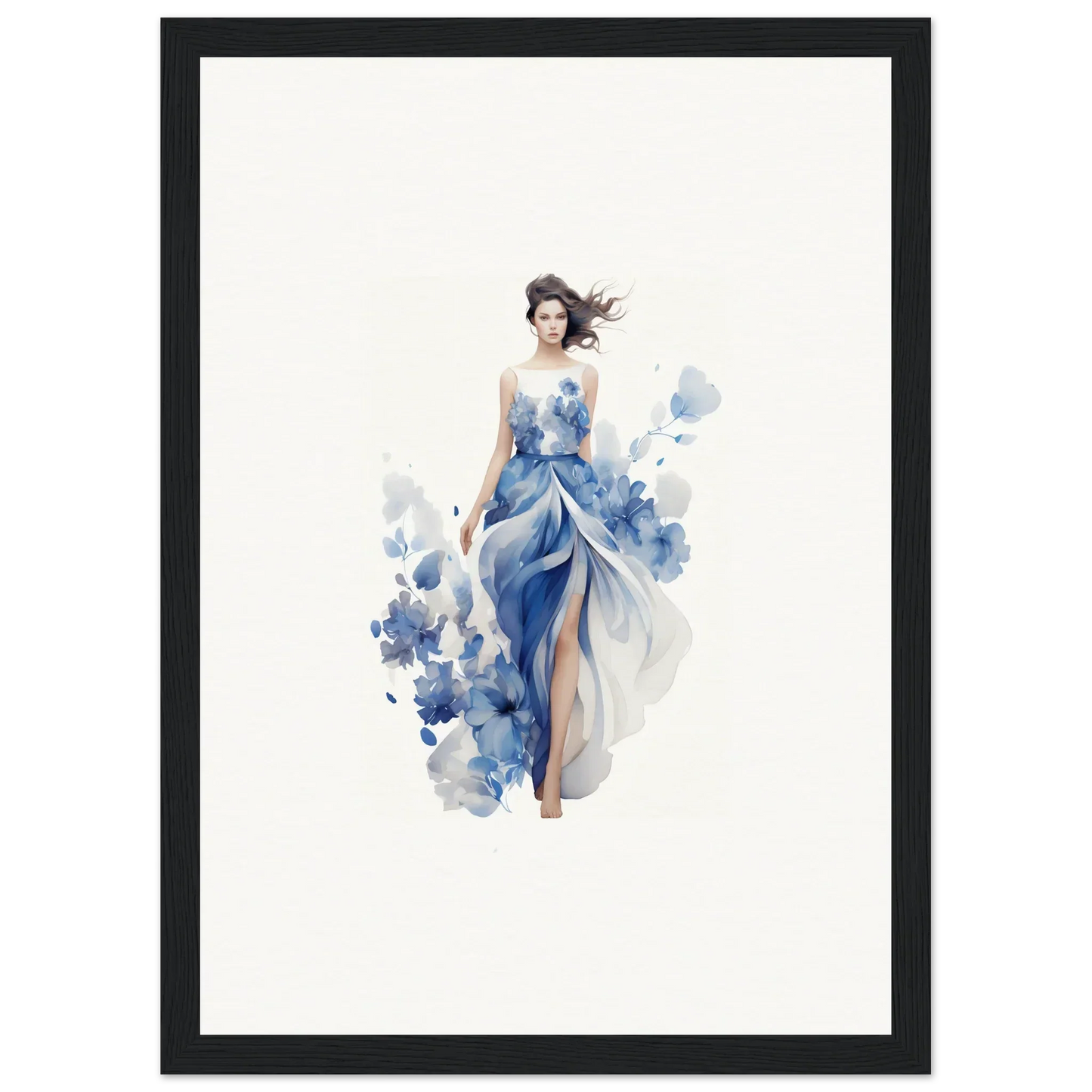 Watercolor painting of a woman in a blue dress for Luminous Art Symphony canvas print