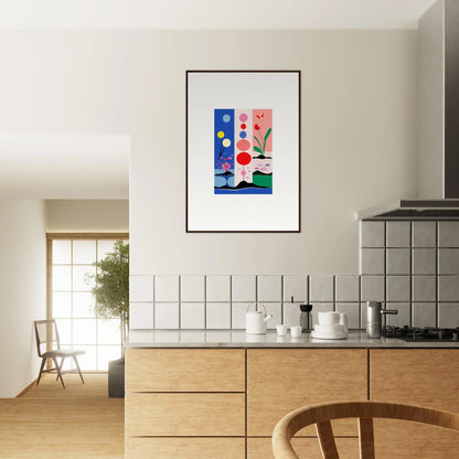 Framed abstract artwork with colorful shapes for room decoration, Monochrome Perfect style