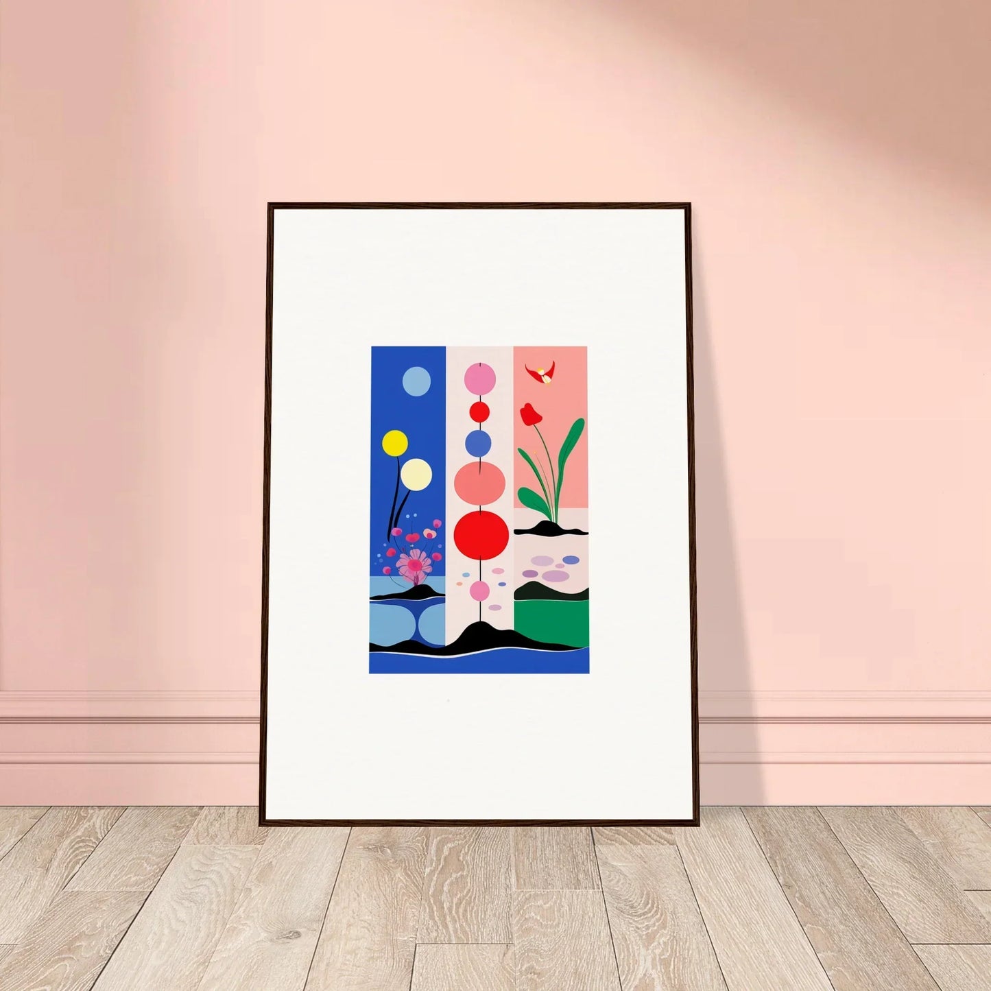 Framed abstract artwork with colorful shapes for cool room decoration in Lunar Monochrome Perfect