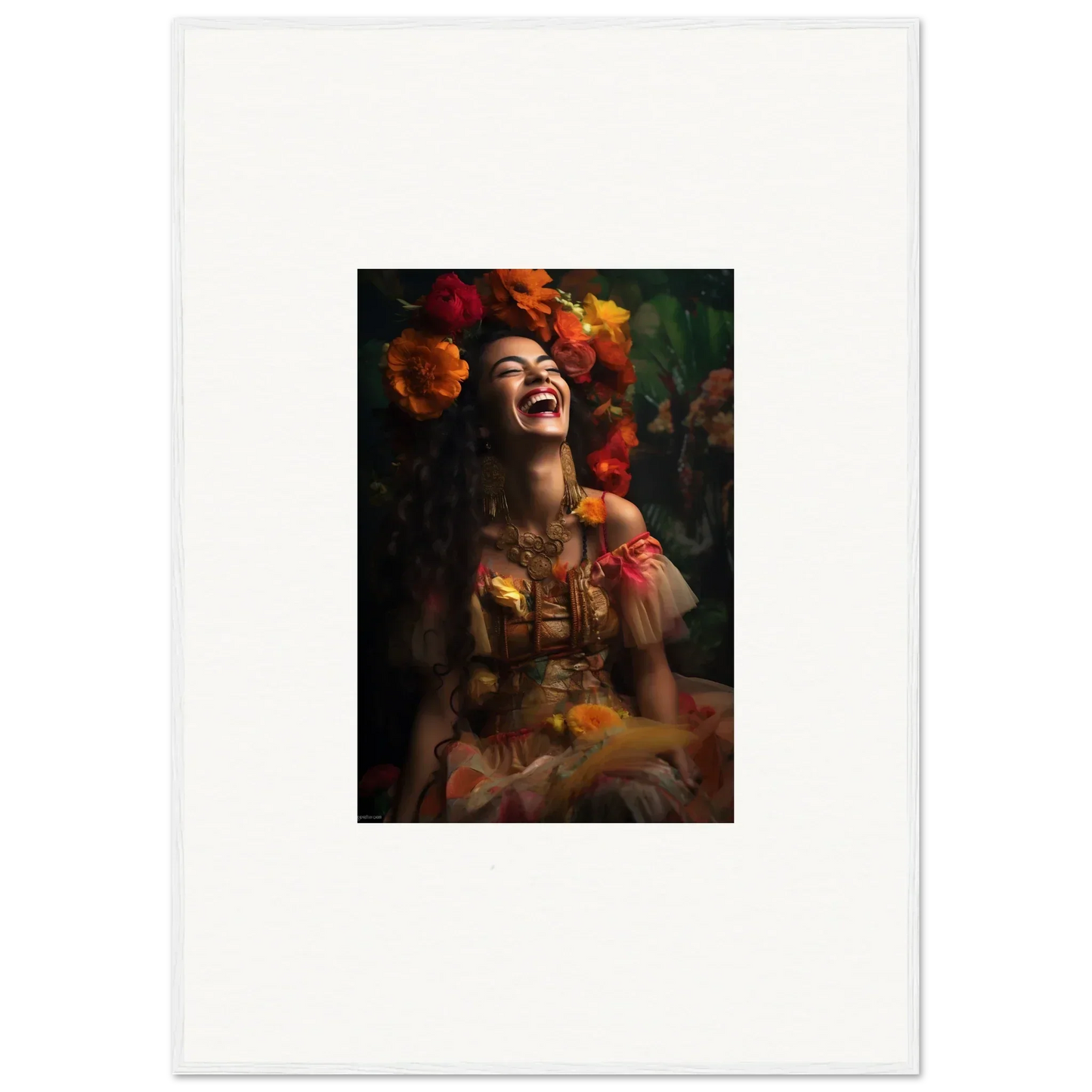 Joyful portrait in vibrant autumn leaves of Lush Dawn Wildfire special edition art™