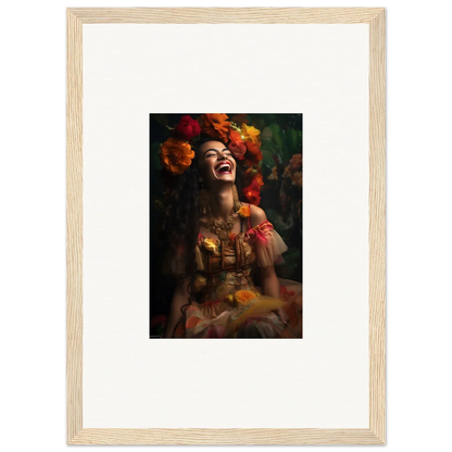 Framed photo of joyful laughter with vibrant autumn flowers from Lush Dawn Wildfire special edition art™