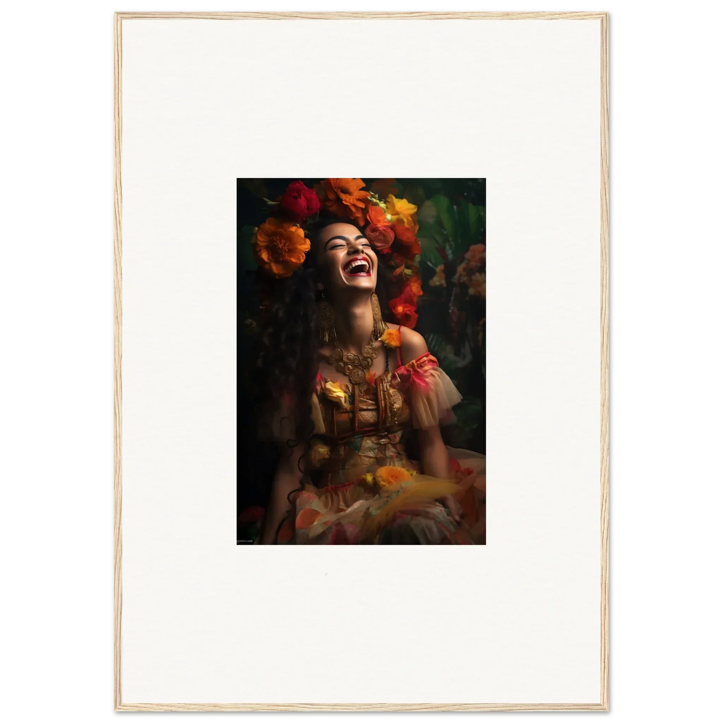 Joyful portrait with autumn leaves and flowers in Lush Dawn Wildfire special edition art™