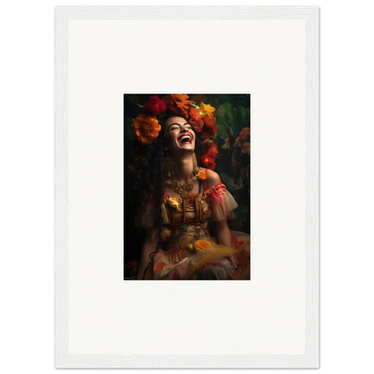 Joyful portrait of Lush Dawn Wildfire with autumn leaves and flowers in hair