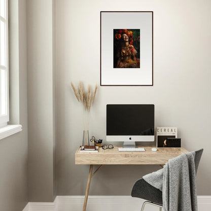 Simple wooden desk with iMac and minimal decor, perfect for Lush Dawn Wildfire vibes