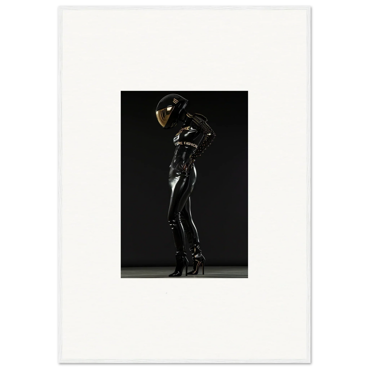 Figure in a shiny black bodysuit and helmet striking a dynamic pose.