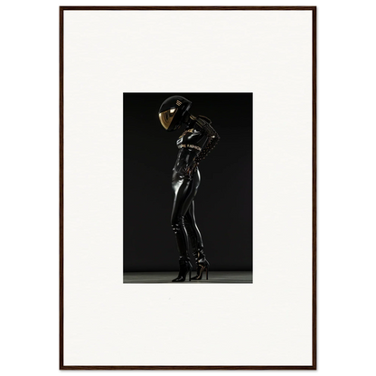 Figure in a shiny black bodysuit and helmet striking a dynamic pose.