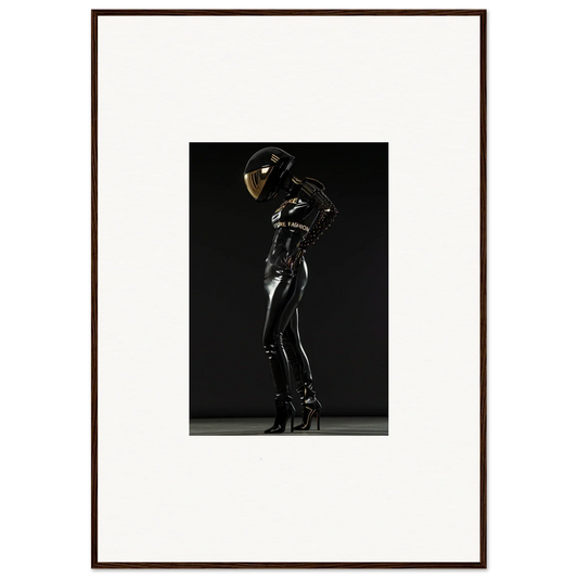 Figure in a shiny black bodysuit and helmet striking a dynamic pose.