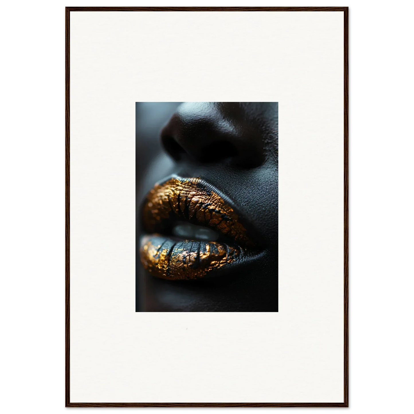 Lips in shimmering gold and blue metallic makeup from Aurora’s Gilt Glimmer collection