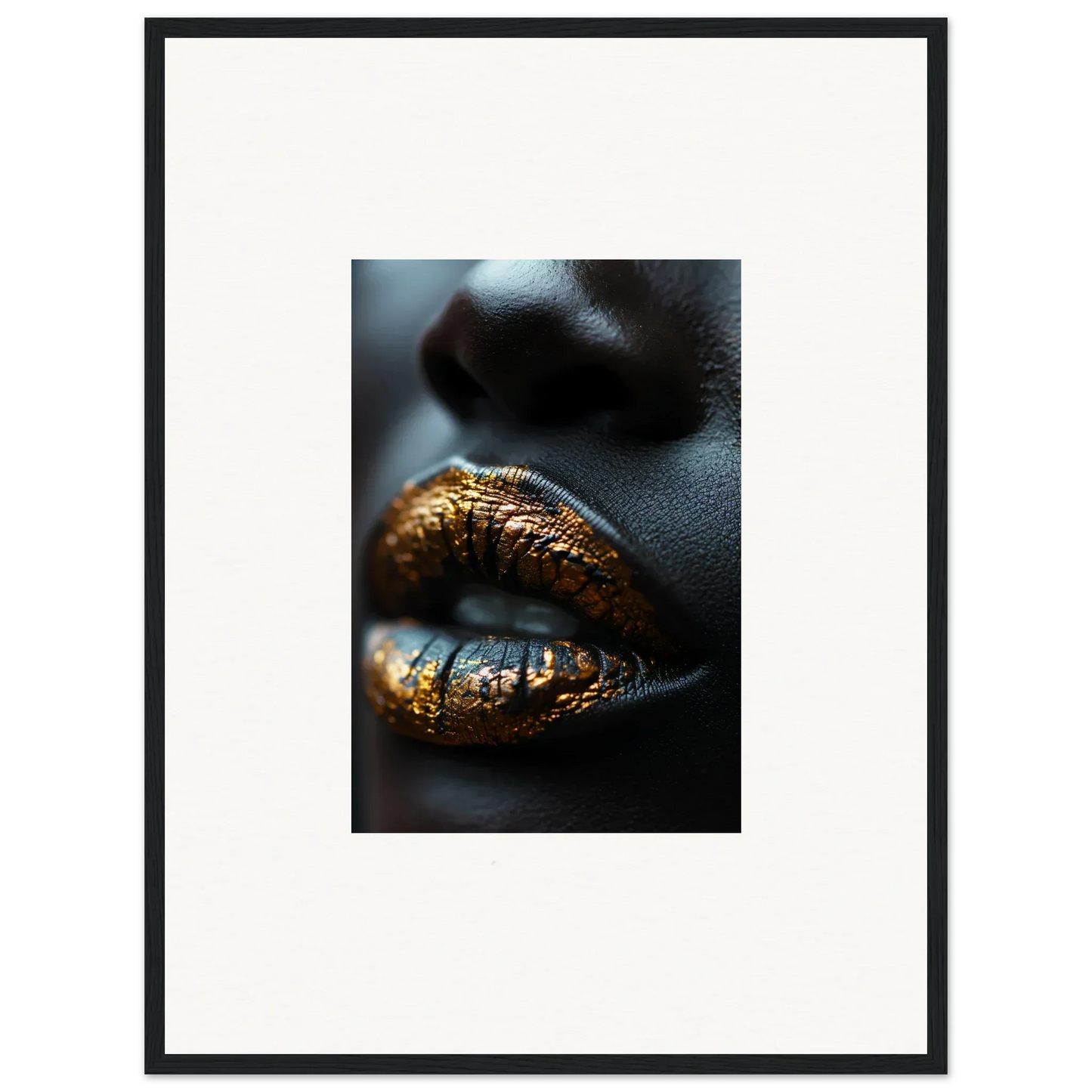 Close-up of lips with shimmering gold and blue metallic makeup from Aurora’s Gilt Glimmer