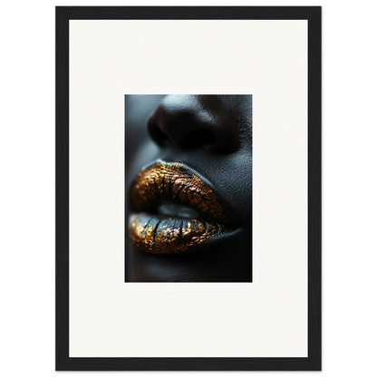 Lips adorned with shimmering gilt glimmer metallic makeup, perfect for framed wall art