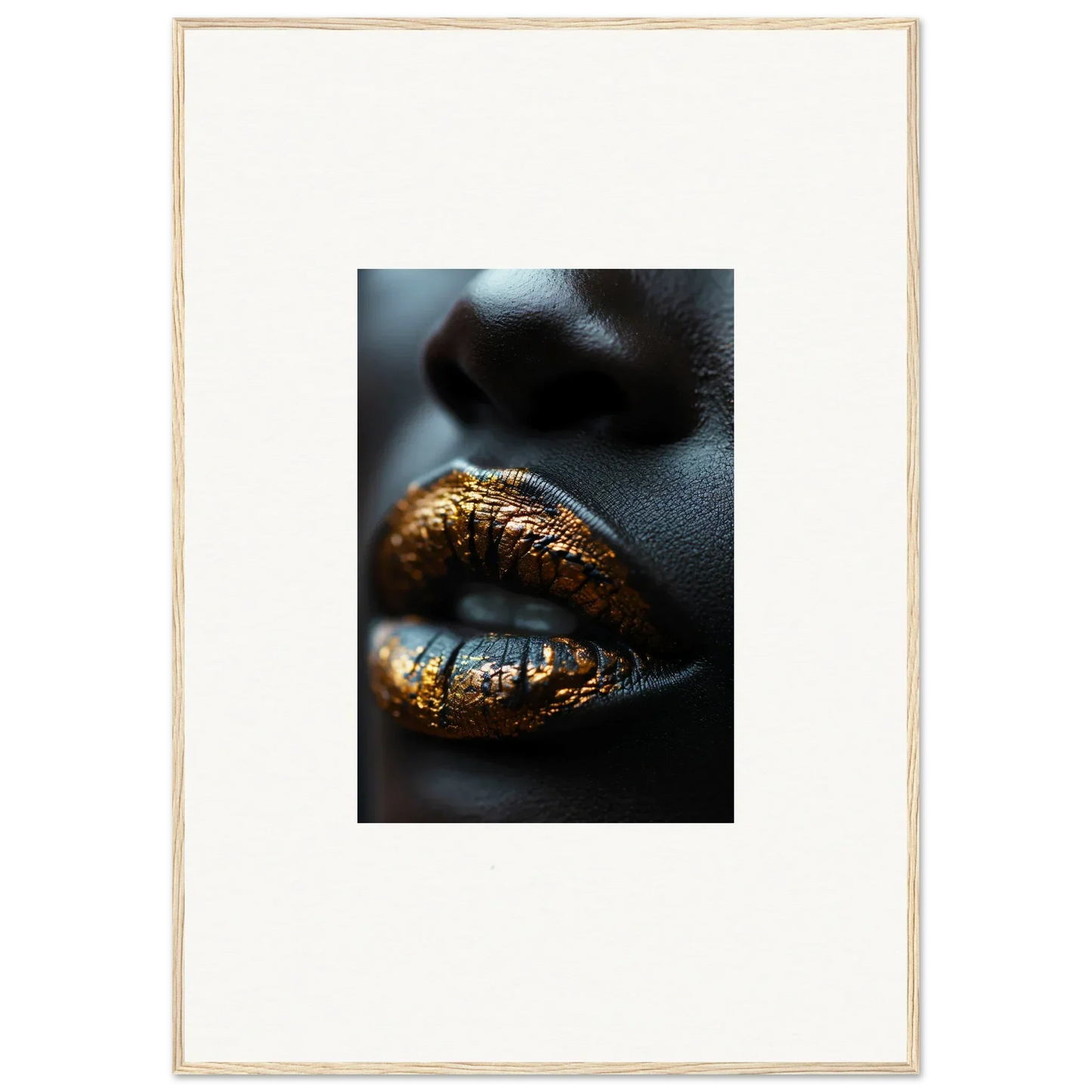 Lips adorned with shimmering gold and blue metallic makeup from Aurora’s Gilt Glimmer