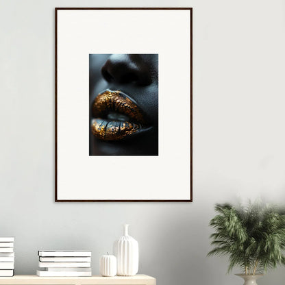 Lips with shimmering gold makeup featuring Aurora’s Gilt Glimmer for stunning room decor