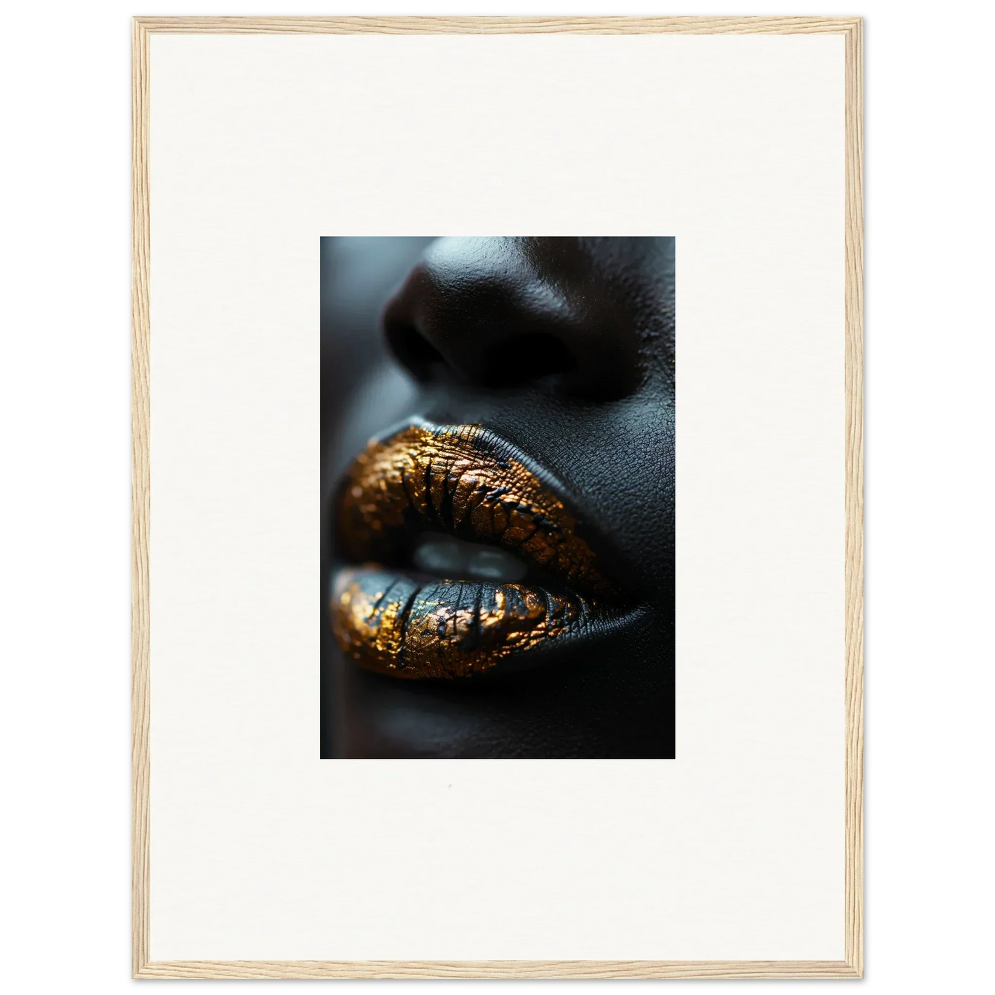 Lips with shimmering gold and metallic makeup showcasing Aurora’s Gilt Glimmer product