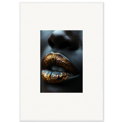 Lips with shimmering gold and blue metallic makeup from Aurora’s Gilt Glimmer collection