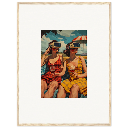 Vintage canvas print of two women at the beach, perfect for room decoration in parallel realities