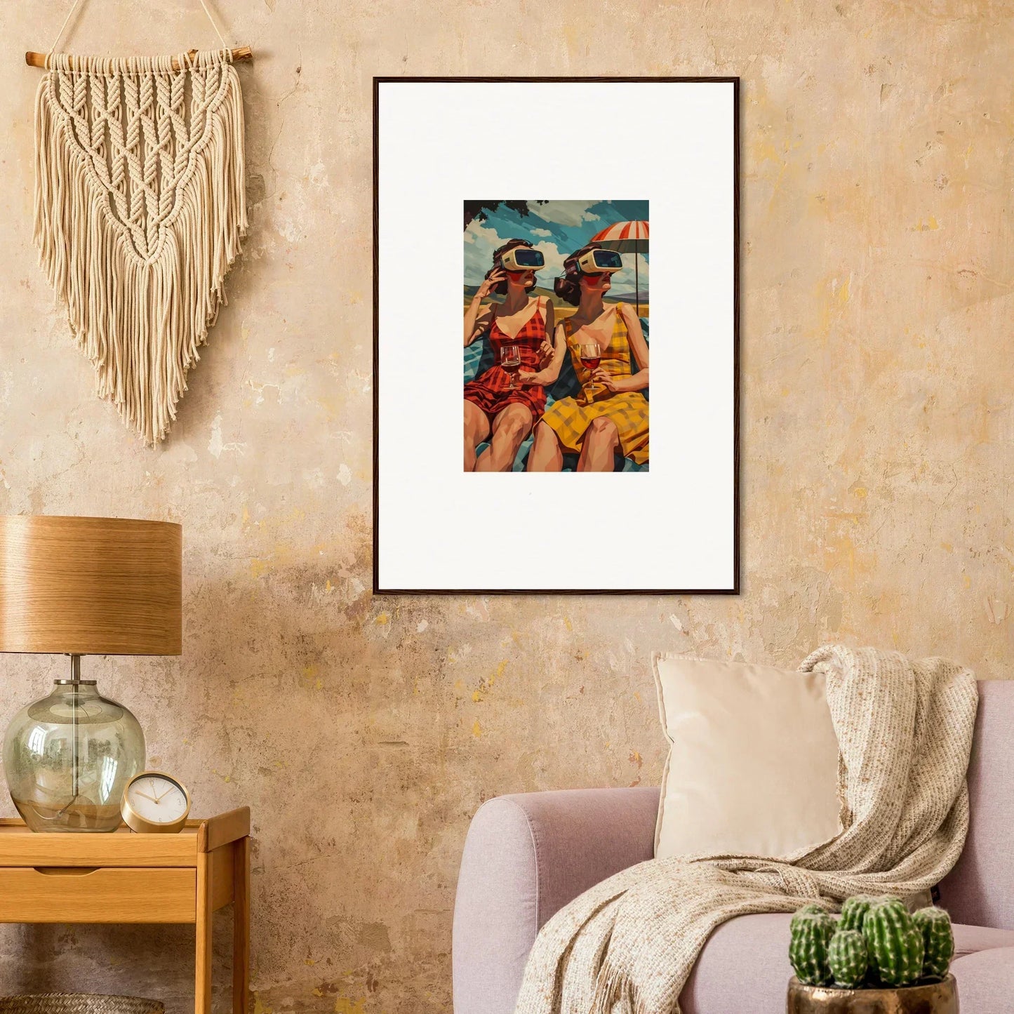 Framed colorful canvas print of two vibrant figures for unique room decoration