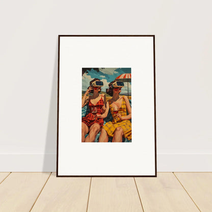 Framed canvas print of two women in colorful summer attire for vibrant room decoration