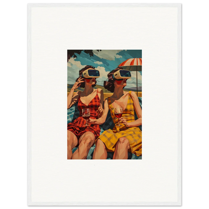 Vintage illustration of two women in swimsuits for a fun room decoration canvas print