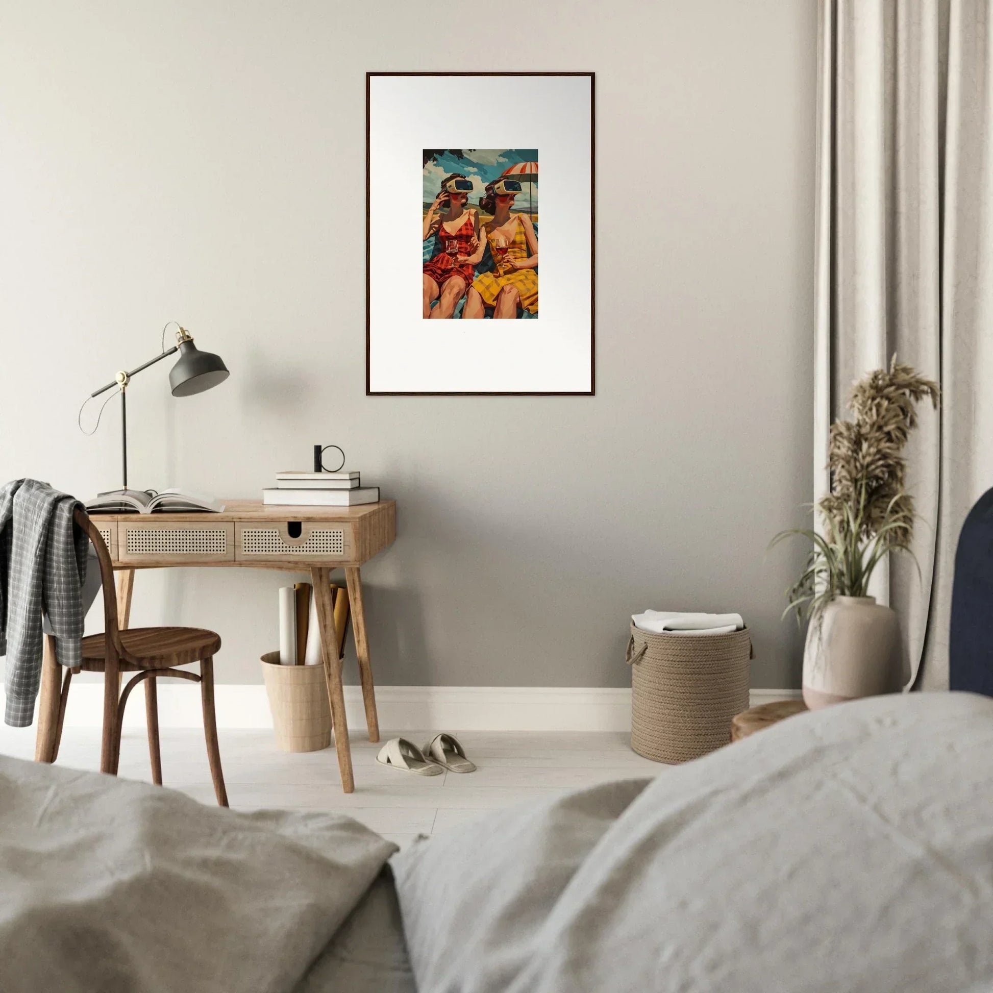 Framed canvas print of colorful figures, perfect for room decoration in parallel realities