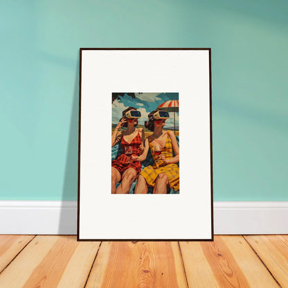 Framed canvas print of colorful women at the beach for vibrant room decoration