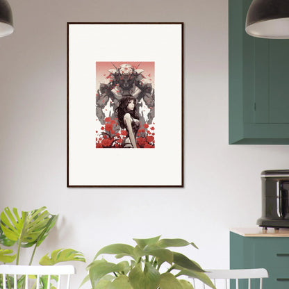 Framed canvas print of a robotic figure in red, perfect for unique room decoration