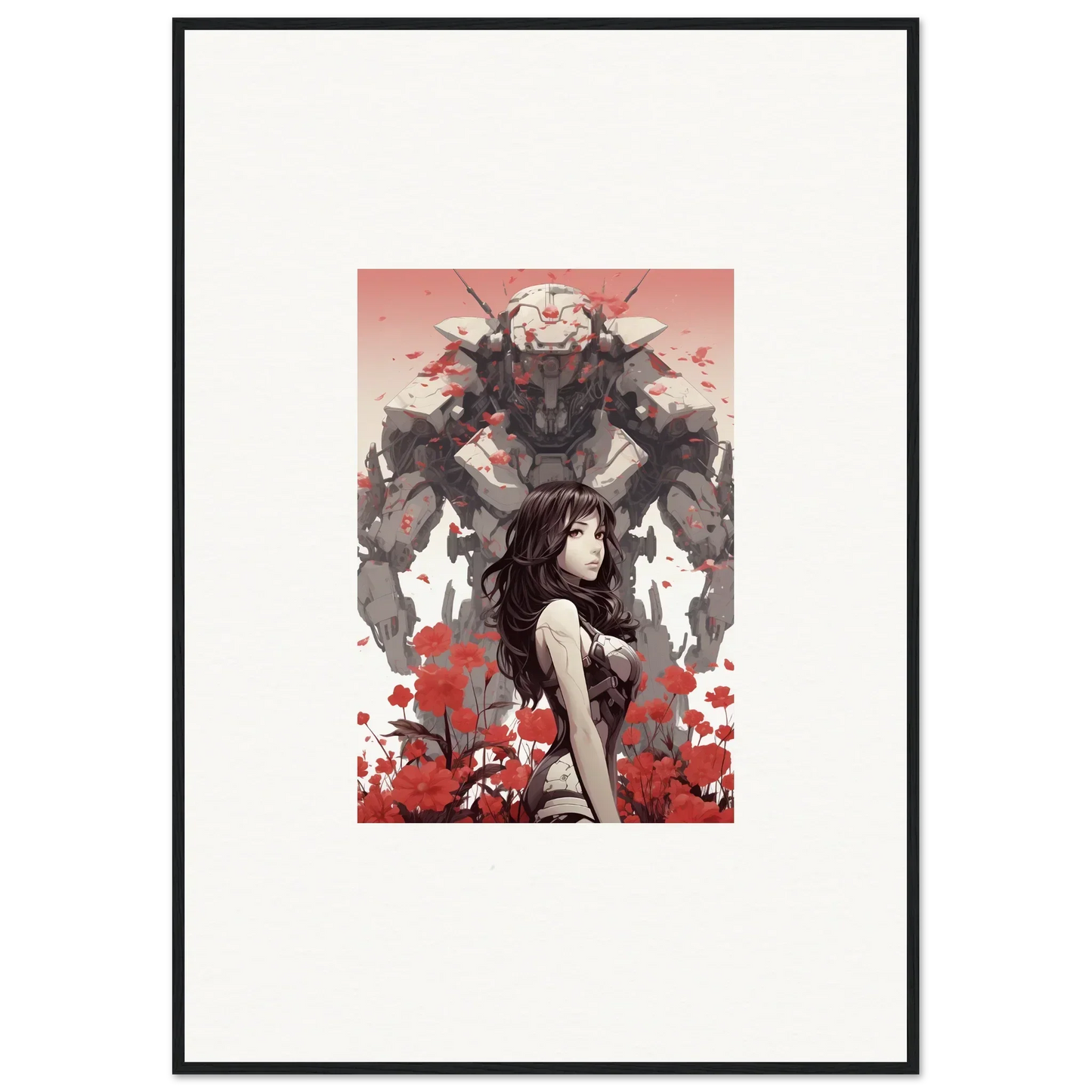 Canvas print of a stylized female figure with a menacing creature for unique room decoration