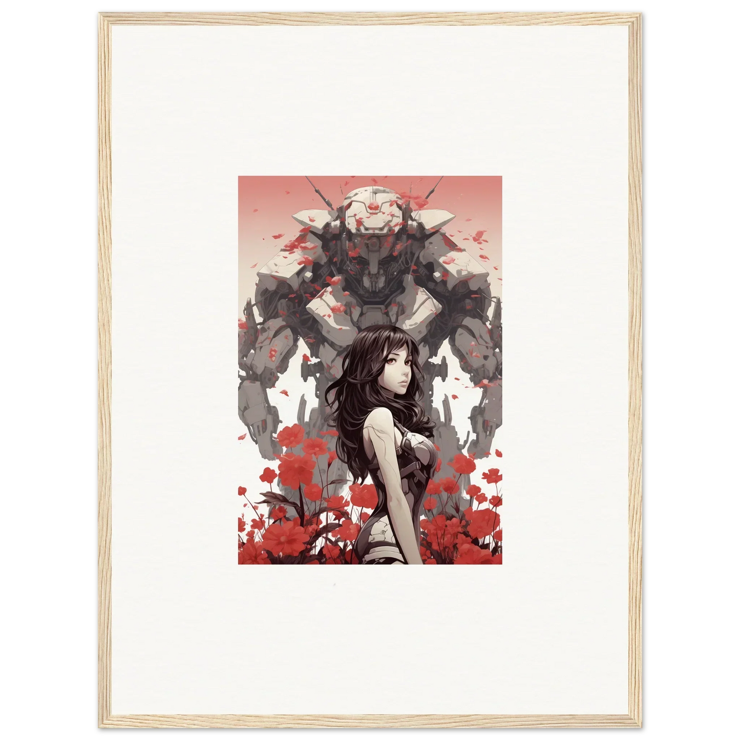 Framed canvas print of dark-haired figure with shadowy creature, great wall art for room decoration