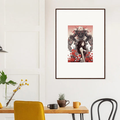 Framed wall art featuring a stylized figure with whimsical creatures for room decoration