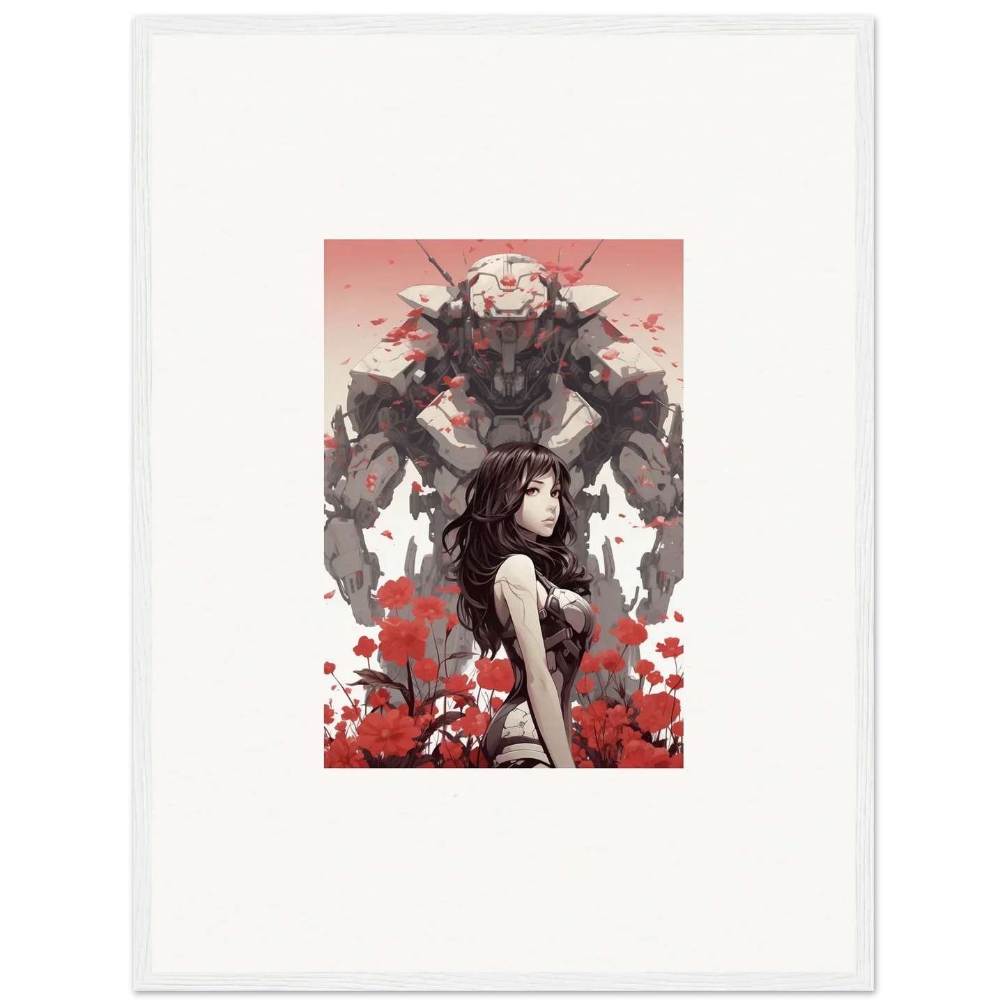 Stylized illustration for canvas print showing a woman facing a menacing figure, perfect wall art