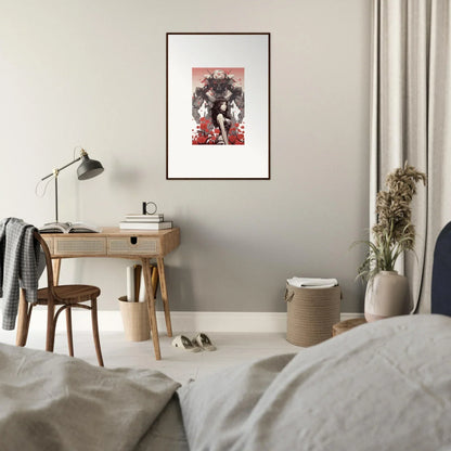 Framed black and white portrait wall art with red accents for cool room decoration