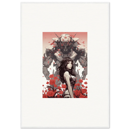 Stylized canvas print of a woman and a horned creature, perfect for room decoration