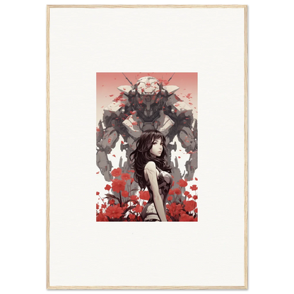 Framed canvas print of a woman with dark hair and demonic figure, perfect for room decoration