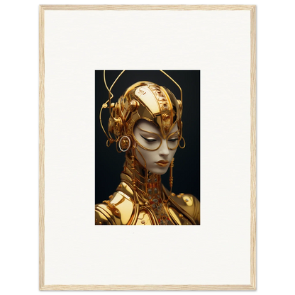 Golden robotic figure with intricate headpiece, perfect for Moulin Mystique canvas print