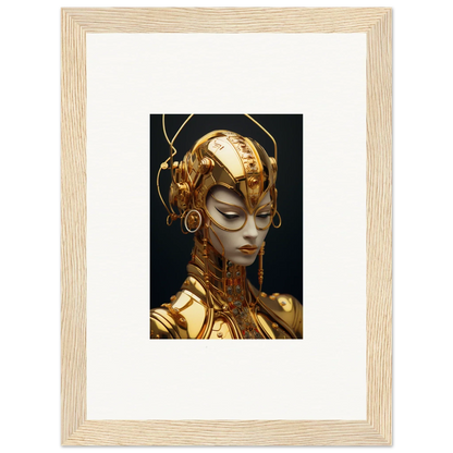 Futuristic golden humanoid figure with ornate headdress for Moulin Mystique canvas print