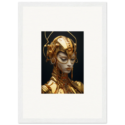 Golden robotic figure with headdress, perfect for Moulin Mystique room decoration canvas print