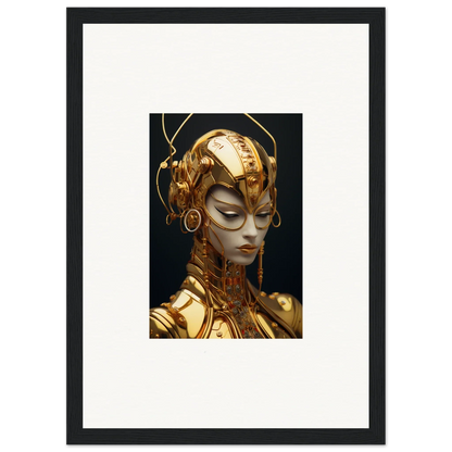 Futuristic golden robotic figure in moulin mystique canvas print for unique room decoration