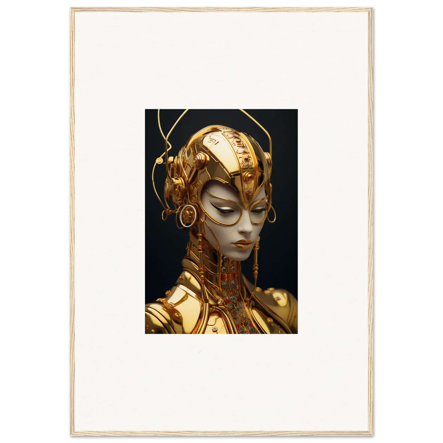 Futuristic golden humanoid art for Moulin Mystique room decoration canvas print