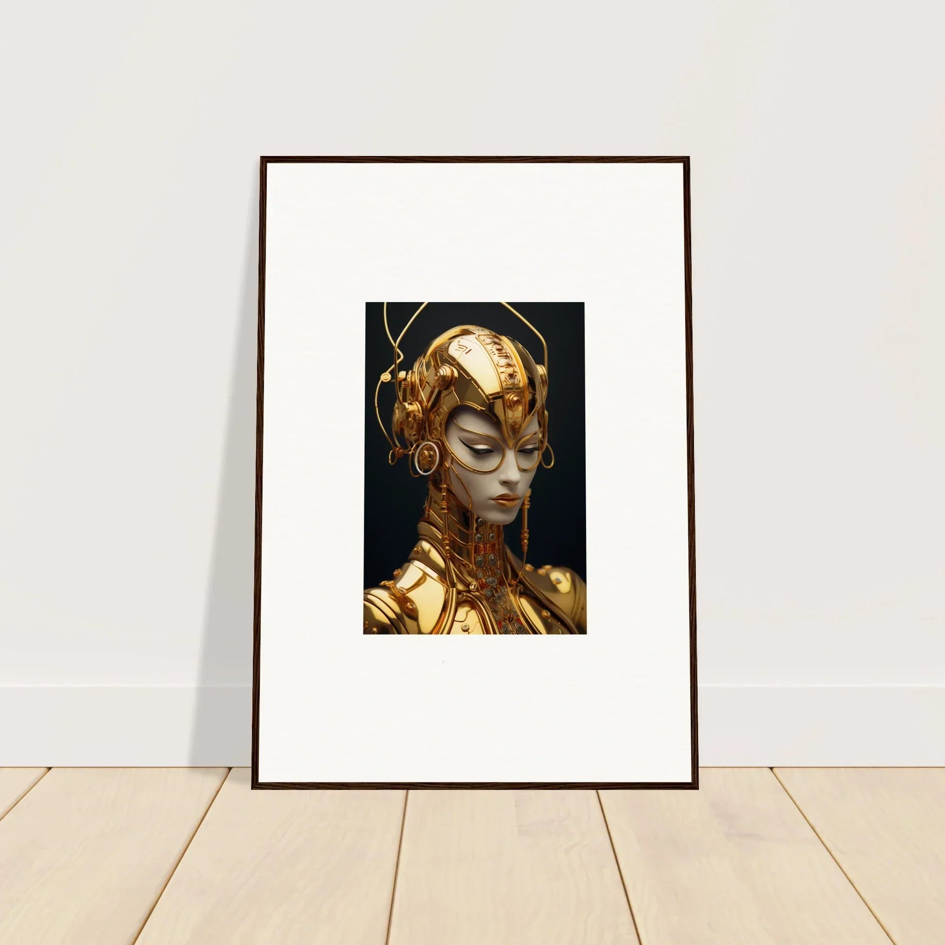 Framed canvas print of a golden female figure for Moulin Mystique room decoration