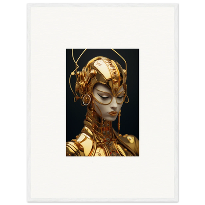 Golden robotic figure with intricate headpiece, perfect for Moulin Mystique canvas print room decoration