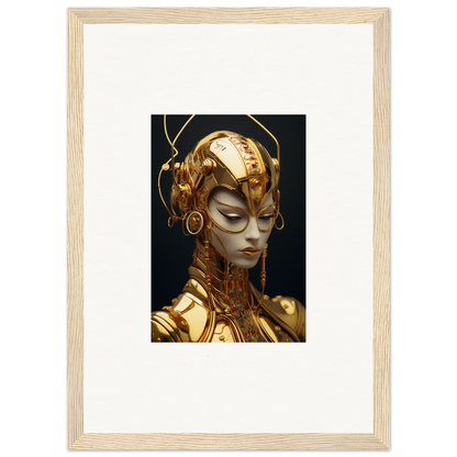 Futuristic golden humanoid figure with headpiece, perfect for Moulin Mystique room decoration