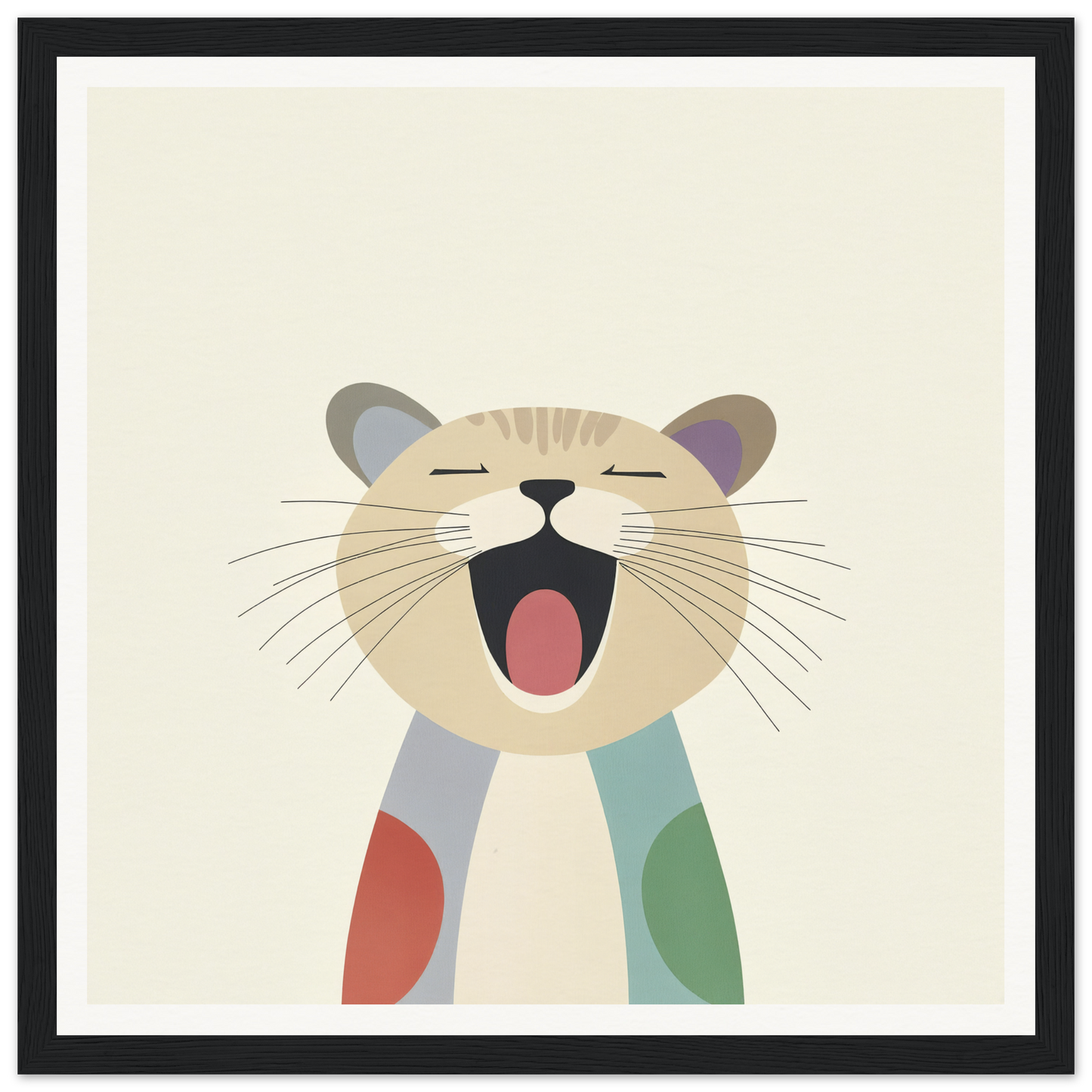 Yawning cartoon cat with colorful patches from Majestic Feline Viva collection