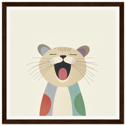Cartoon cat yawning joyfully, featured in Majestic Feline Viva product line