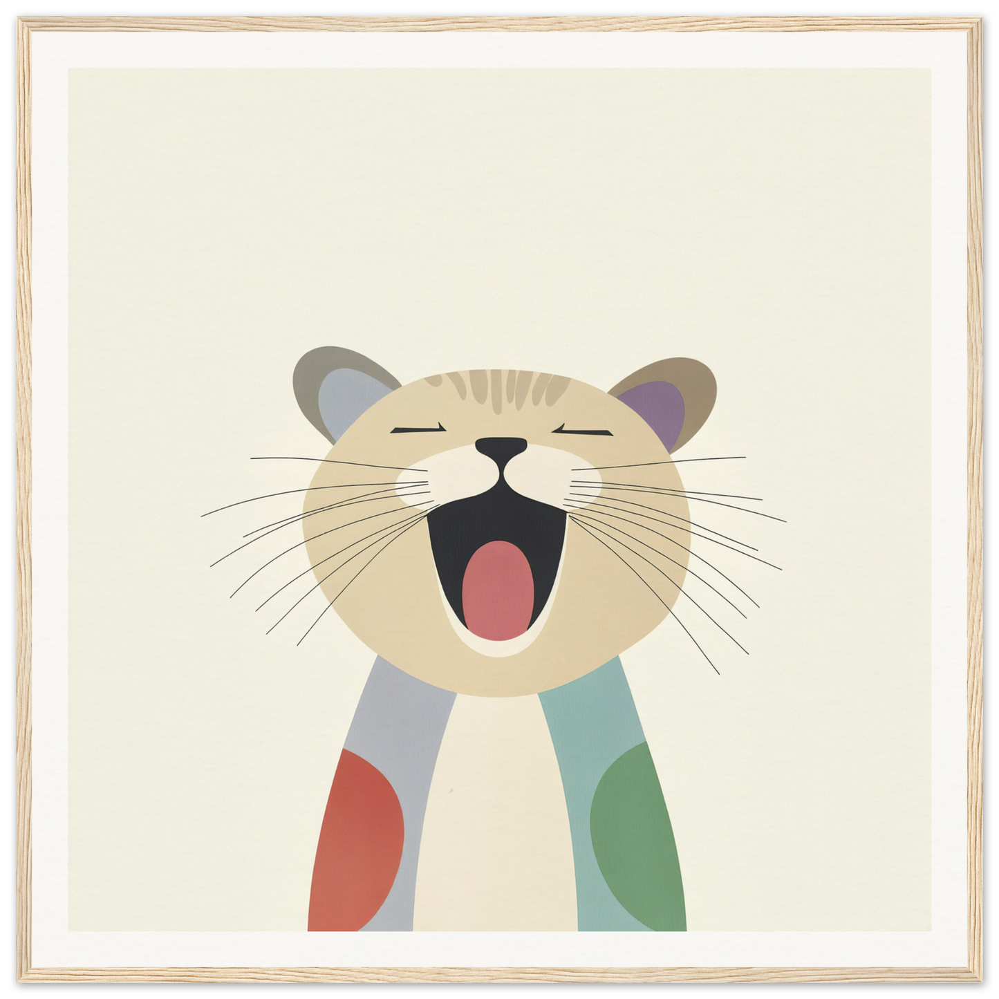 Yawning cartoon cat with colorful patches from the Majestic Feline Viva collection